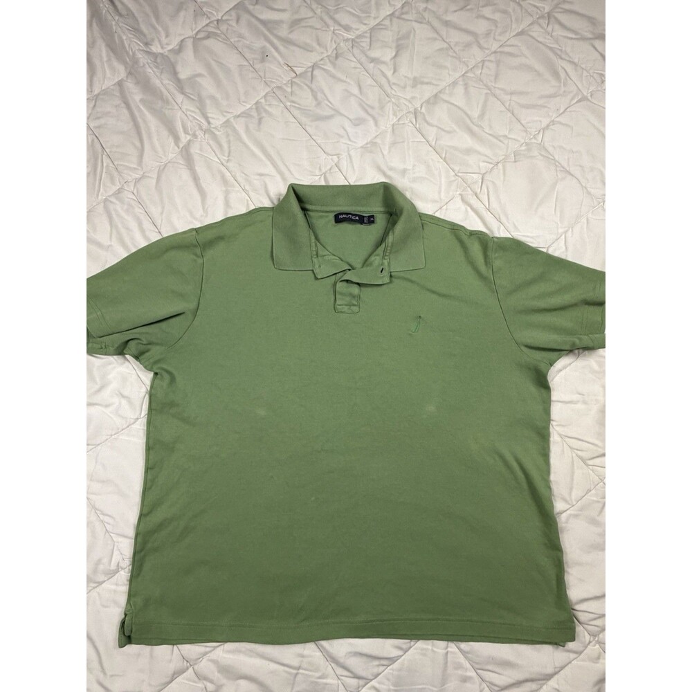 Nautica Polo Shirt Men's XL Green 100% Cotton Short Sleeve Collared Solid Logo